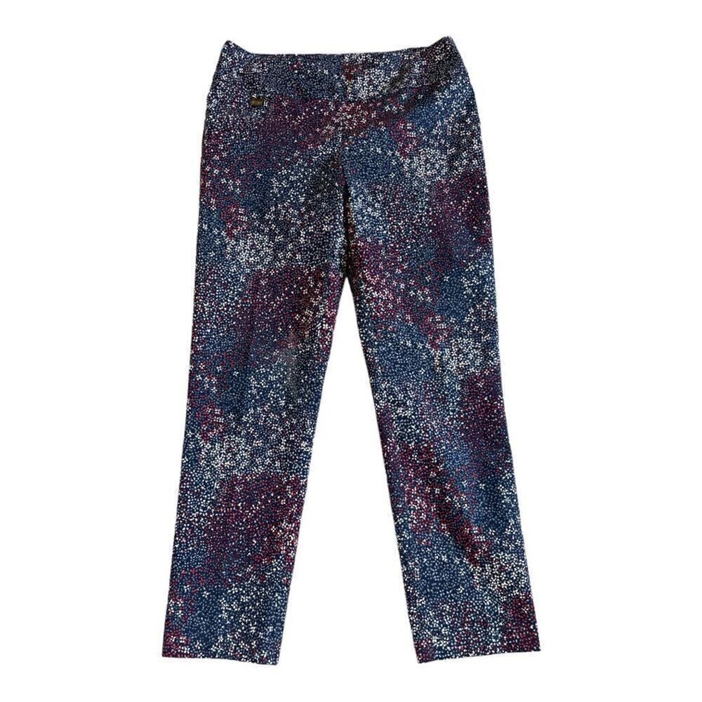 LISETTE L Women’s Pull On Printed Skinny Cropped Pants Blue/Red/White Size 6
